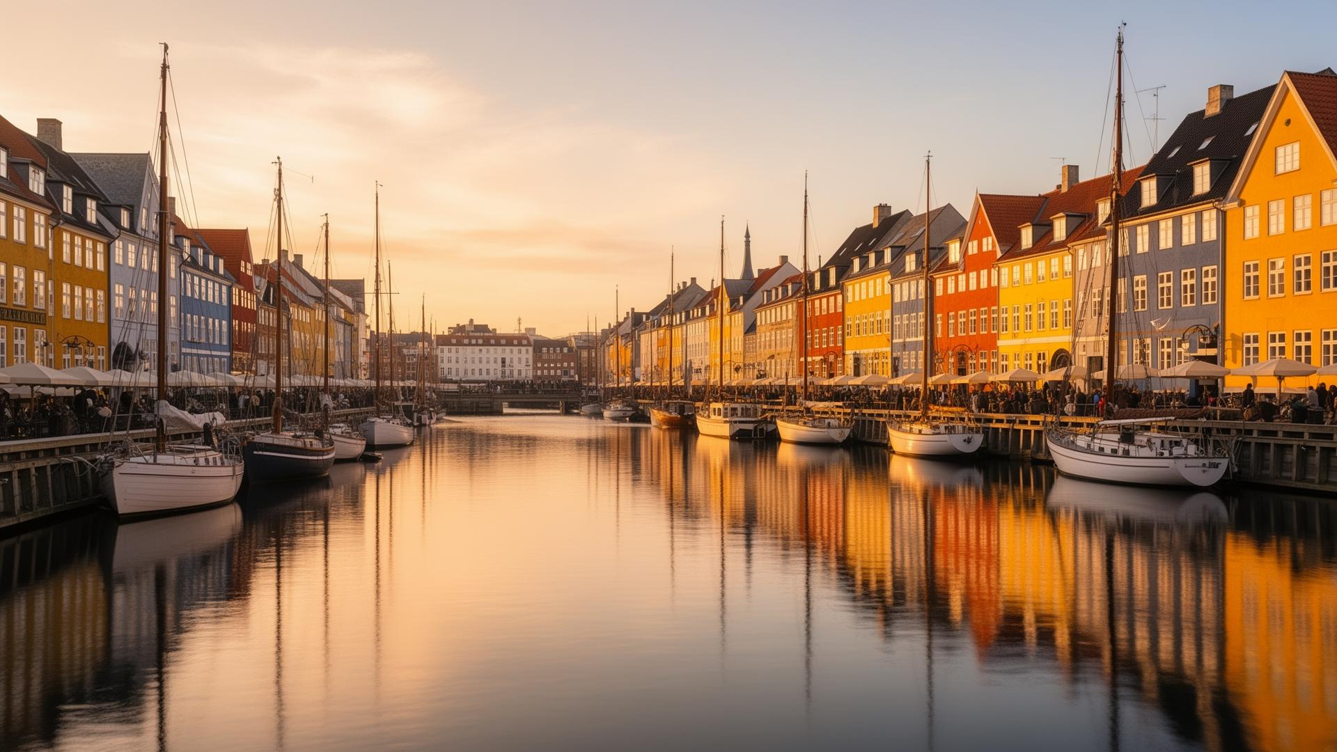 Nyhavn harbour, Copenhagen at golden hour